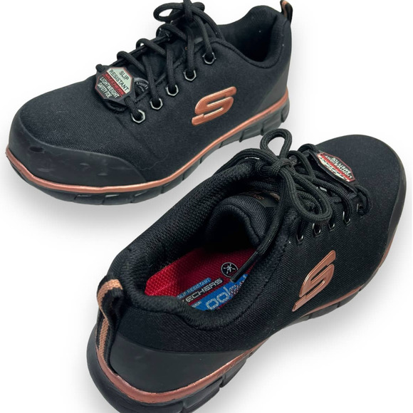 Skechers Work Sure Track Slip Resistant Shoes, Chiton Alloy Toe | Wmns 6.5 Black - Picture 9 of 15